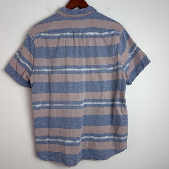 Madewell Button Down Shirt Large Double-Weave Perfect Short Sleeve Stripe Preppy - Picture 7 of 10